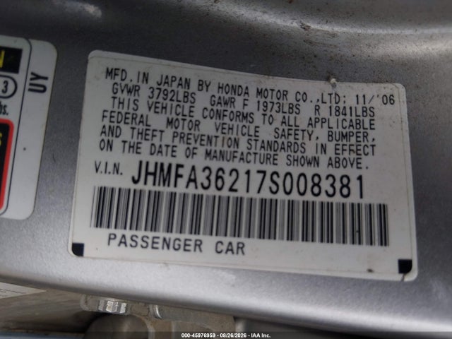Aukcja sprzedaży 2007 Honda Civic Hybrid, vin: JHMFA36217S008381, numer aukcji: 45976959