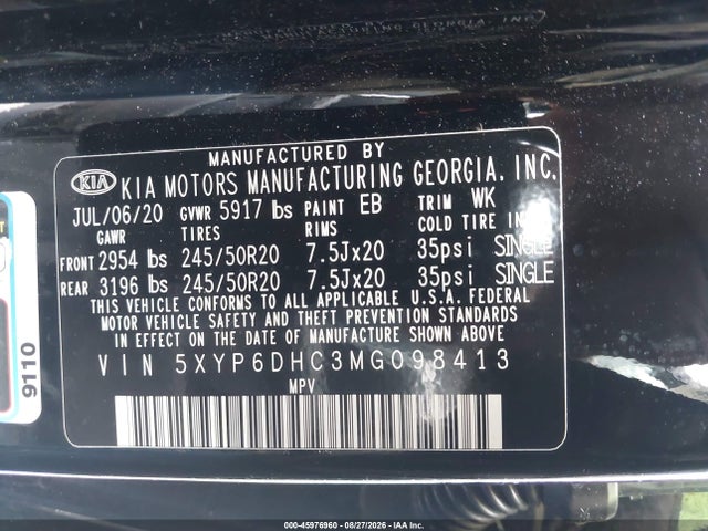 Продажа на аукционе авто 2021 Kia Telluride S, vin: 5XYP6DHC3MG098413, номер лота: 45976960