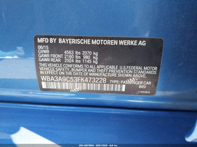 BMW 335i 2015 WBA3A9C53FK473228 Image 9