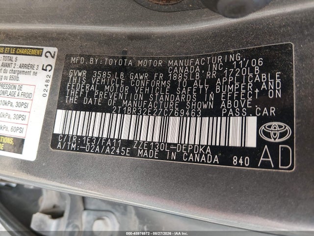 Продажа на аукционе авто 2007 Toyota Corolla Ce, vin: 2T1BR32E27C769463, номер лота: 45976972