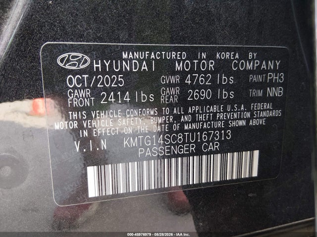 45976979 :رقم المزاد ، KMTG14SC8TU167313 vin ، 2026 Genesis G70 2.5t Rwd مزاد بيع