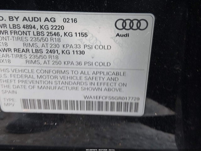 Продаж на аукціоні авто 2016 Audi Q3 2.0t Premium Plus, vin: WA1EFCFS5GR017729, номер лоту: 45976978