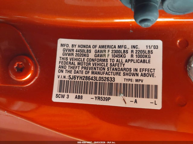 Продажа на аукционе авто 2003 Honda Element Ex, vin: 5J6YH28643L052633, номер лота: 45976997