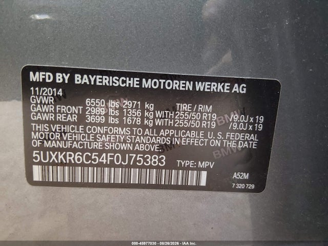 2015 Bmw X5 Xdrive50i მანქანა იყიდება აუქციონზე, vin: 5UXKR6C54F0J75383, აუქციონის ნომერი: 45977030