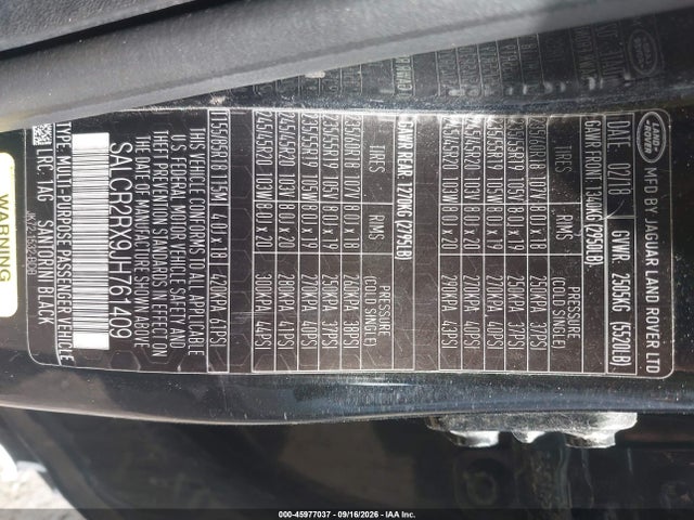 45977037 :رقم المزاد ، SALCR2RX9JH761409 vin ، 2018 Land Rover Discovery Sport Hse مزاد بيع