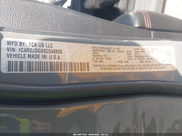 Продажа на аукционе авто 2025 Dodge Durango Gt Plus Awd, vin: 1C4RDJDG6SC548806, номер лота: 45977039