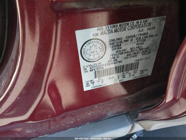 Продаж на аукціоні авто 2003 Mazda Tribute Dx V6, vin: 4F2YZ02133KM42780, номер лоту: 45977047