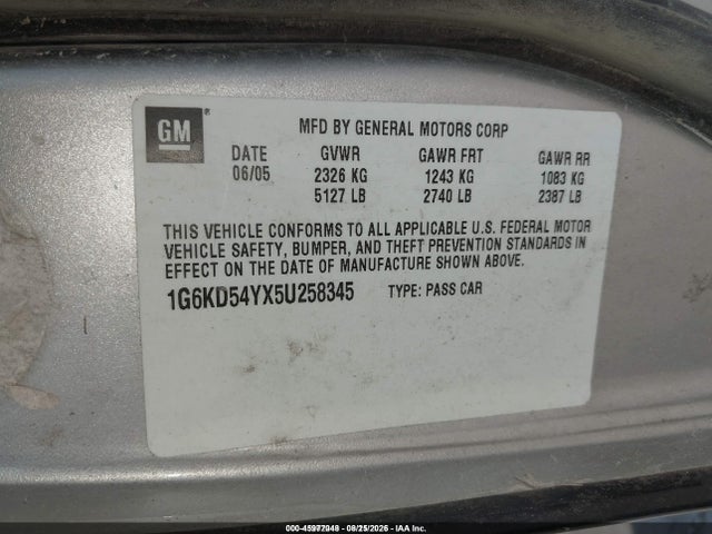 Aukcja sprzedaży 2005 Cadillac Deville Livery, vin: 1G6KD54YX5U258345, numer aukcji: 45977048