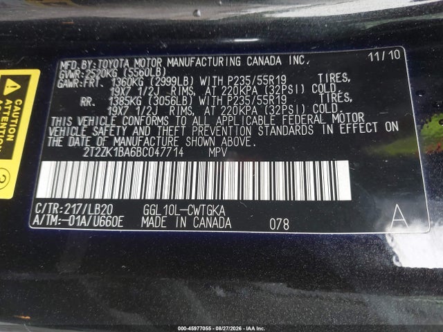 Aukcja sprzedaży 2011 Lexus Rx 350, vin: 2T2ZK1BA6BC047714, numer aukcji: 45977055