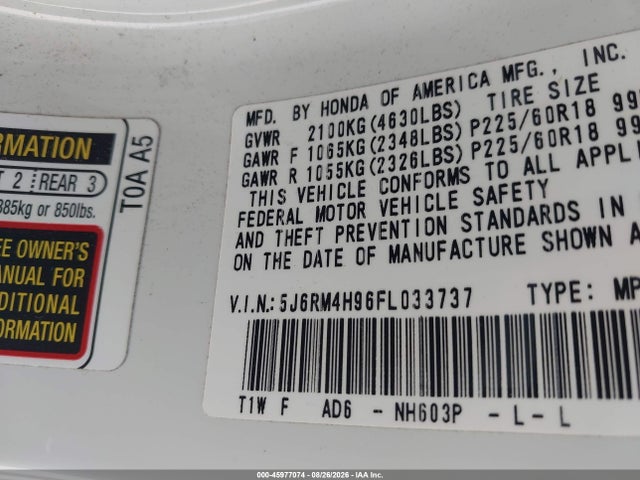 Honda Cr-v Touring 2015 5J6RM4H96FL033737 Image 9