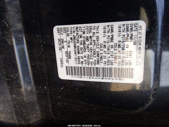 Aukcja sprzedaży 2010 Nissan Rogue S, vin: JN8AS5MV3AW118211, numer aukcji: 45977079