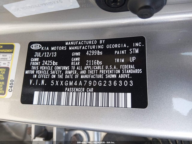 Продажа на аукционе авто 2013 Kia Optima Lx, vin: 5XXGM4A79DG236303, номер лота: 45977091