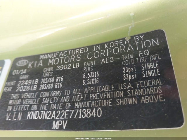 Auction sale of the 2014 Kia Soul, vin: KNDJN2A22E7713840, lot number: 45977099