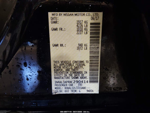 45977119 :رقم المزاد ، 1N4AL3AP4HC290414 vin ، 2017 Nissan Altima 2.5 Sv مزاد بيع