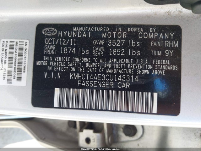 Продажа на аукционе авто 2012 Hyundai Accent Gls, vin: KMHCT4AE3CU143314, номер лота: 45977124