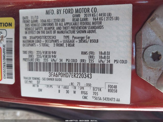 3FA6P0HD7ER220343 Ford FUSION SE