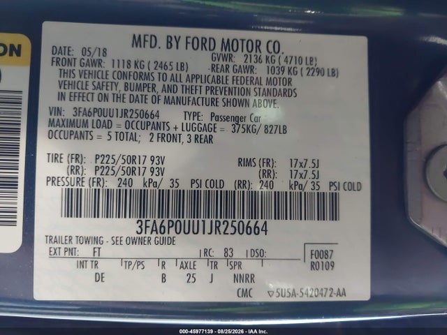 Ford Fusion Hybrid S 2018 3FA6P0UU1JR250664 Image 9