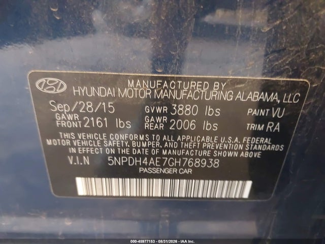 Продаж на аукціоні авто 2016 Hyundai Elantra Se, vin: 5NPDH4AE7GH768938, номер лоту: 45977153