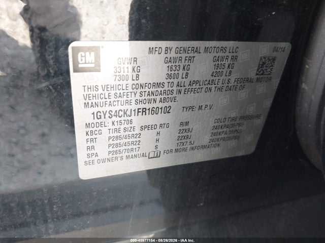 Продаж на аукціоні авто 2015 Cadillac Escalade Premium, vin: 1GYS4CKJ1FR160102, номер лоту: 45977154