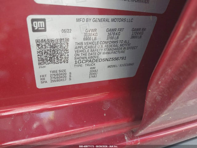 Aukcja sprzedaży 2022 Chevrolet Silverado 1500 2wd  Short Bed Rst, vin: 1GCPADED5NZ556791, numer aukcji: 45977173