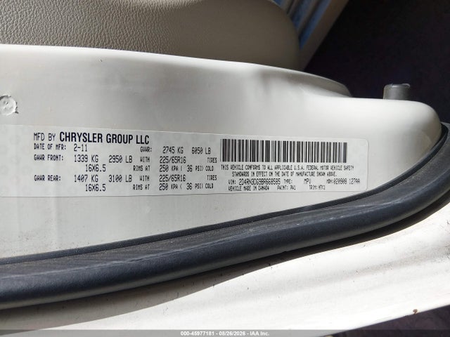 2011 Dodge Grand Caravan Mainstreet მანქანა იყიდება აუქციონზე, vin: 2D4RN3DG9BR668585, აუქციონის ნომერი: 45977181
