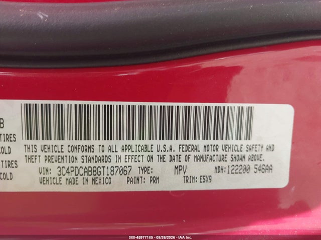 Продажа на аукционе авто 2016 Dodge Journey Se, vin: 3C4PDCAB8GT187067, номер лота: 45977185