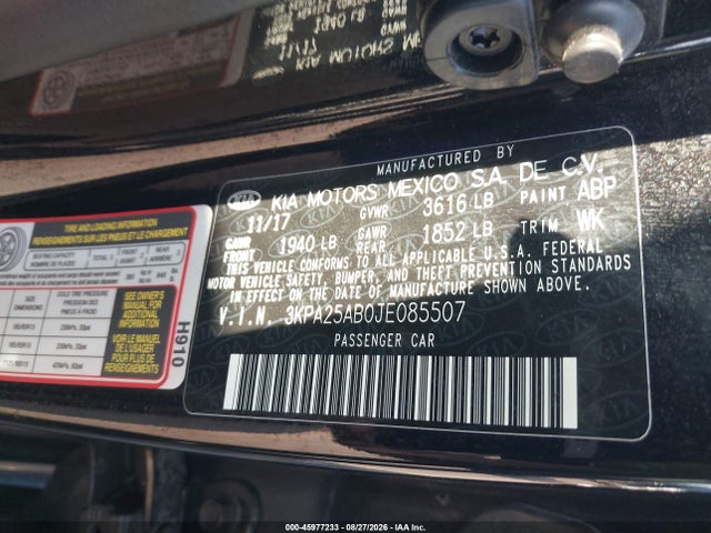Продажа на аукционе авто 2018 Kia Rio S, vin: 3KPA25AB0JE085507, номер лота: 45977233