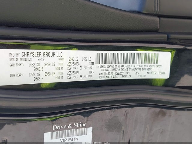 2013 Dodge Durango Sxt მანქანა იყიდება აუქციონზე, vin: 1C4RDJAG1DC697227, აუქციონის ნომერი: 45977234