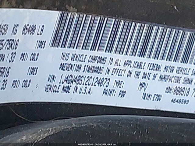 Продажа на аукционе авто 2002 Jeep Grand Cherokee Laredo, vin: 1J4GW48S12C124073, номер лота: 45977240