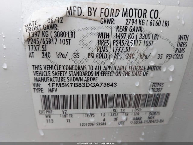 Продаж на аукціоні авто 2013 Ford Explorer, vin: 1FM5K7B83DGA73643, номер лоту: 45977248