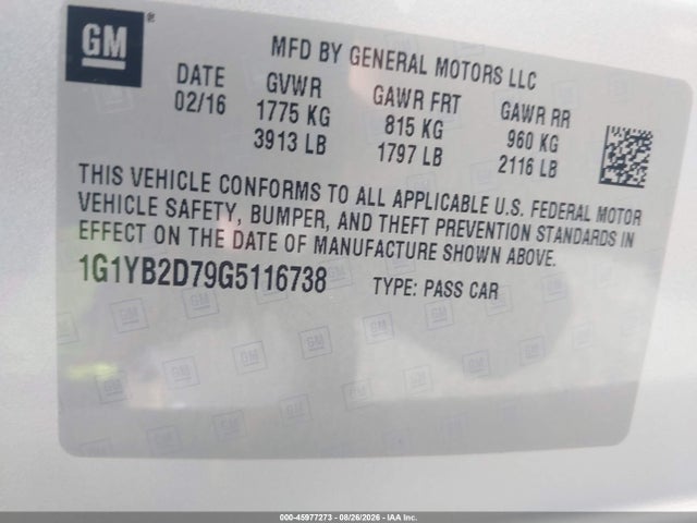 1G1YB2D79G5116738 Chevrolet CORVETTE STINGRAY
