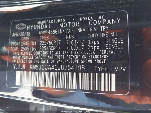 KM8J33A46JU754198 Hyundai TUCSON SEL