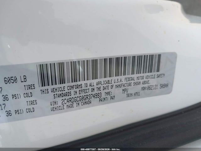 Продаж на аукціоні авто 2016 Dodge Grand Caravan Sxt, vin: 2C4RDGCG0GR374993, номер лоту: 45977307