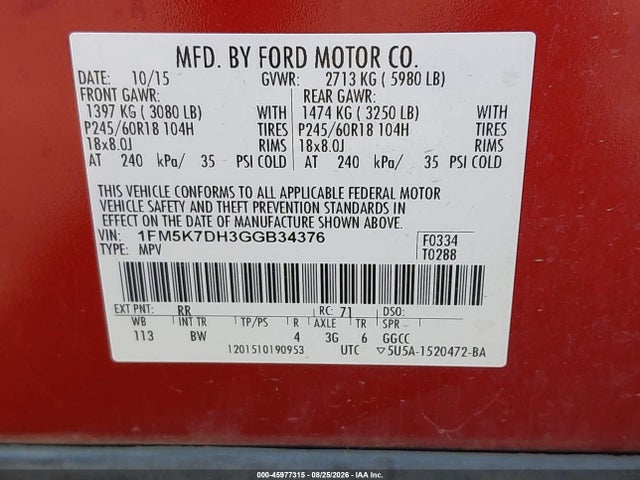 Ford EXPLORER XLT 2016 1FM5K7DH3GGB34376 Image 9