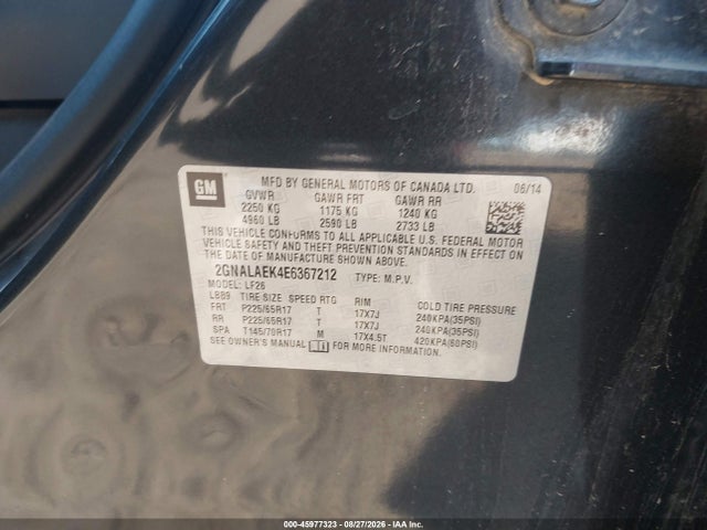 45977323 :رقم المزاد ، 2GNALAEK4E6367212 vin ، 2014 Chevrolet Equinox Ls مزاد بيع