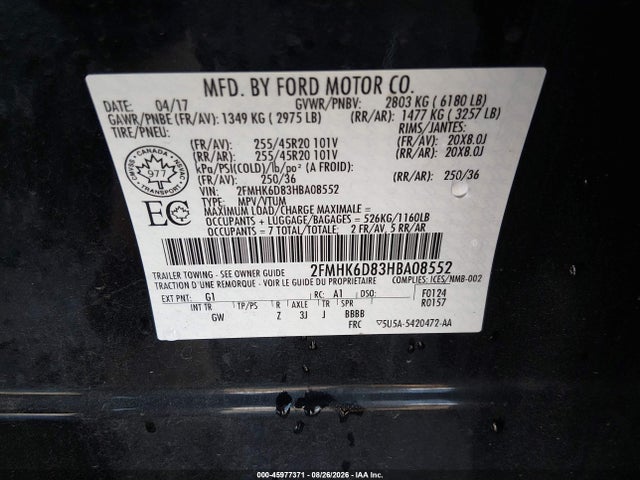 Aukcja sprzedaży 2017 Ford Flex Limited, vin: 2FMHK6D83HBA08552, numer aukcji: 45977371