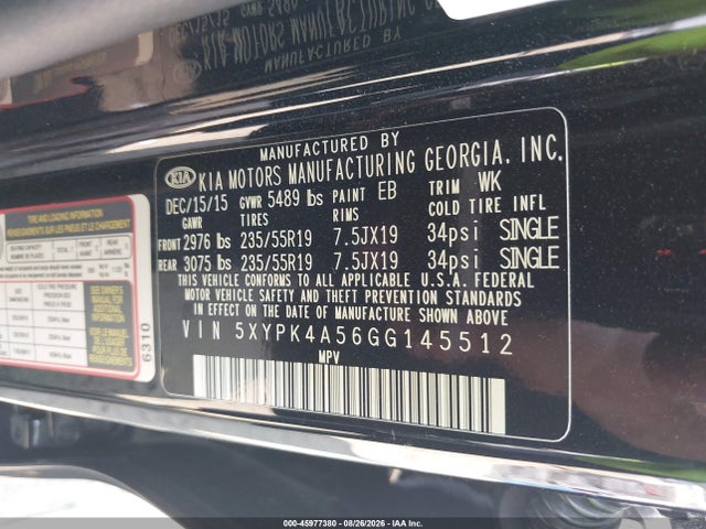 Продажа на аукционе авто 2016 Kia Sorento 3.3l Sxl, vin: 5XYPK4A56GG145512, номер лота: 45977380