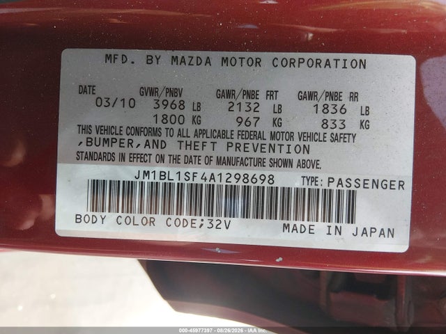 2010 Mazda Mazda3 I Touring მანქანა იყიდება აუქციონზე, vin: JM1BL1SF4A1298698, აუქციონის ნომერი: 45977397