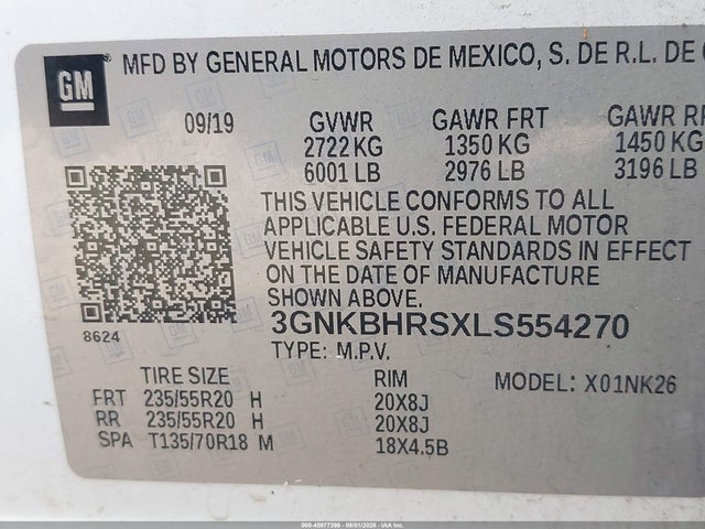2020 Chevrolet Blazer Awd 2lt მანქანა იყიდება აუქციონზე, vin: 3GNKBHRSXLS554270, აუქციონის ნომერი: 45977398