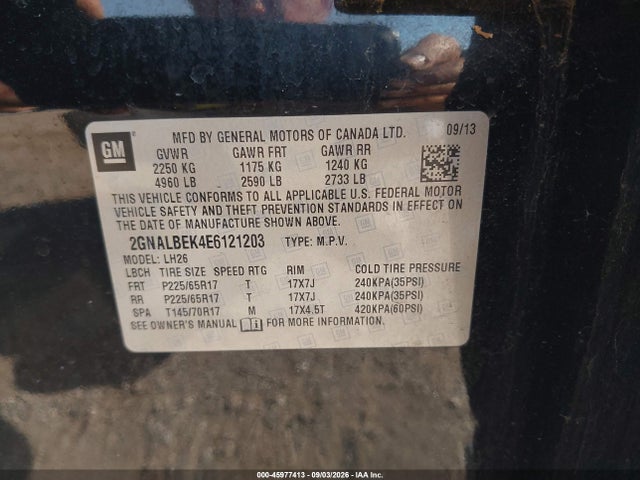Продаж на аукціоні авто 2014 Chevrolet Equinox 1lt, vin: 2GNALBEK4E6121203, номер лоту: 45977413