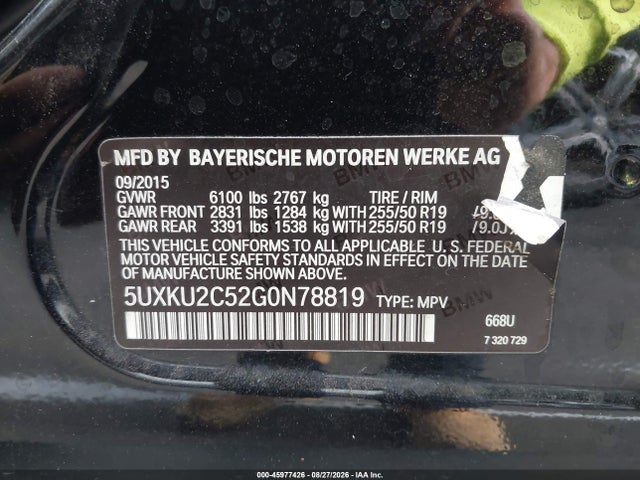 BMW X6 Xdrive35i 2016 5UXKU2C52G0N78819 Image 9