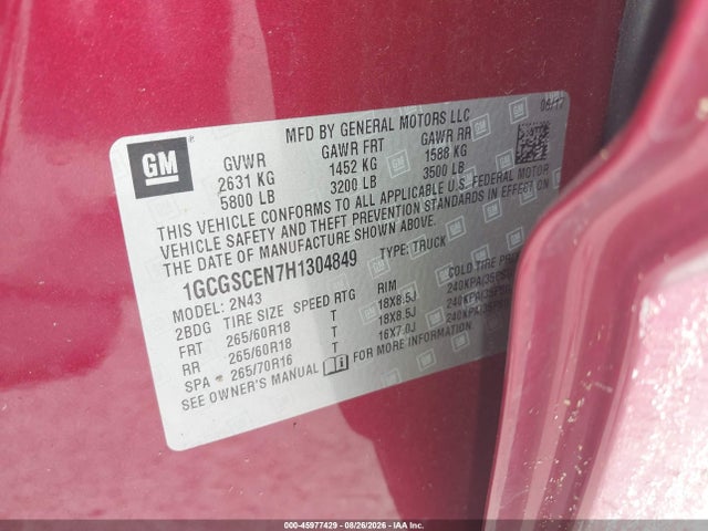 Продажа на аукционе авто 2017 Chevrolet Colorado Lt, vin: 1GCGSCEN7H1304849, номер лота: 45977429
