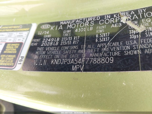45977428 :رقم المزاد ، KNDJP3A54F7788809 vin ، 2015 Kia Soul + مزاد بيع