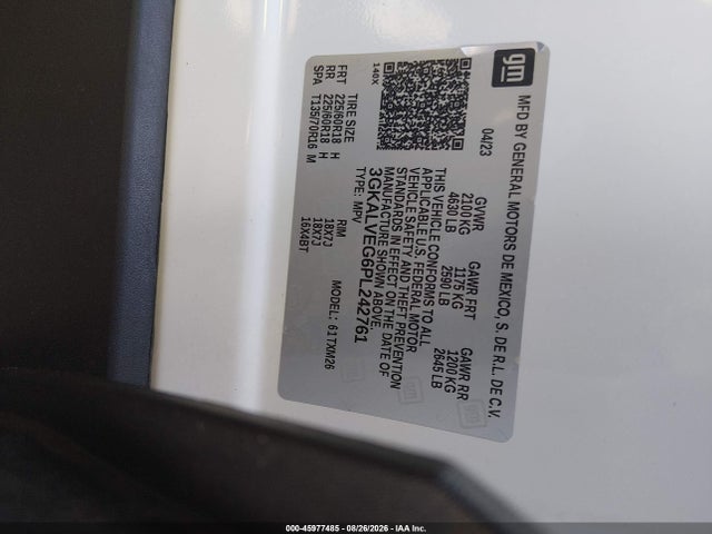45977485 :رقم المزاد ، 3GKALVEG6PL242761 vin ، 2023 Gmc Terrain Awd Slt مزاد بيع