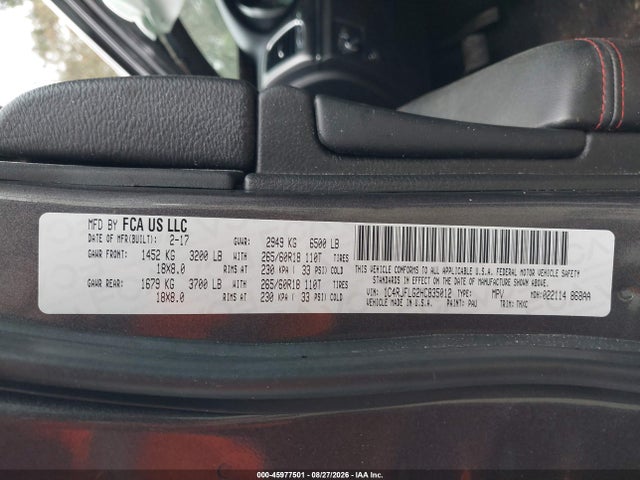 45977501 :رقم المزاد ، 1C4RJFLG2HC835012 vin ، 2017 Jeep Grand Cherokee Trailhawk 4x4 مزاد بيع