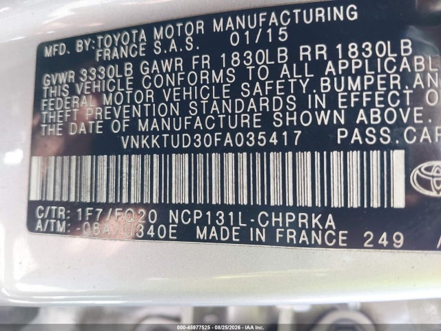 VNKKTUD30FA035417 Toyota YARIS L