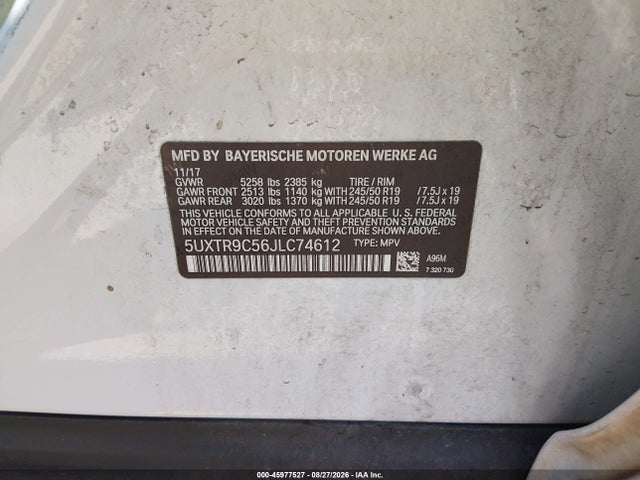 5UXTR9C56JLC74612 BMW X3 Xdrive30i