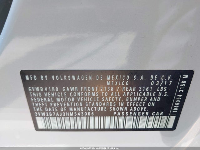 3VW2B7AJ3HM343006 Volkswagen Jetta 1.4t S