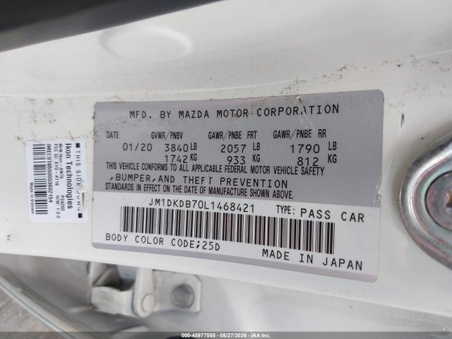2020 Mazda Cx-3 Sport მანქანა იყიდება აუქციონზე, vin: JM1DKDB70L1468421, აუქციონის ნომერი: 45977555