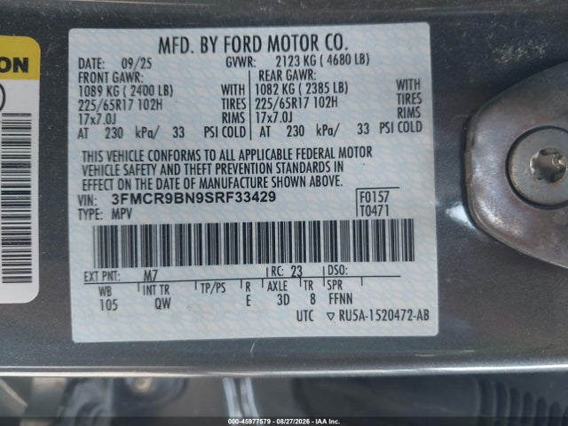 2025 Ford Bronco Sport Big Bend მანქანა იყიდება აუქციონზე, vin: 3FMCR9BN9SRF33429, აუქციონის ნომერი: 45977579